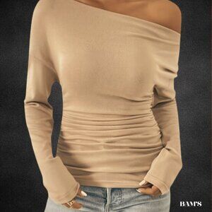 SHEIN Cream Off-Shoulder Long Sleeve Blouse – Size M